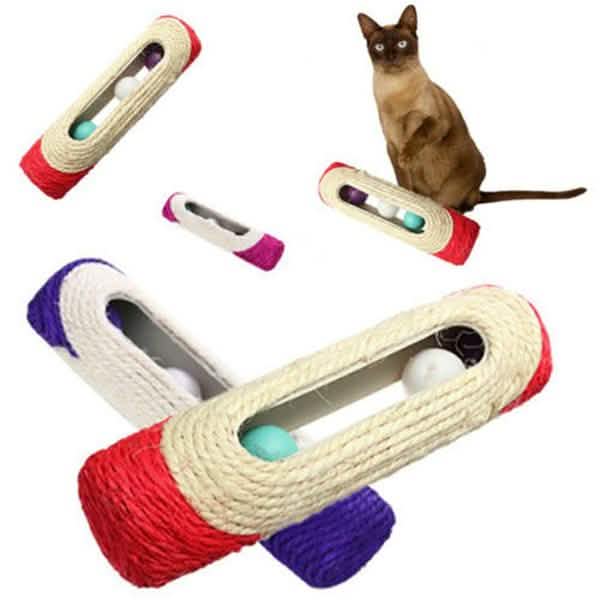 Pet Cat Rolling Sisal Scratching Post Trapped With 3 Ball Training Novely Toy DailySale