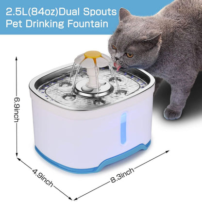 Pet Water Dispenser Fountain Cat Dog LED Light Drinking 2 Spray Heads DailySale