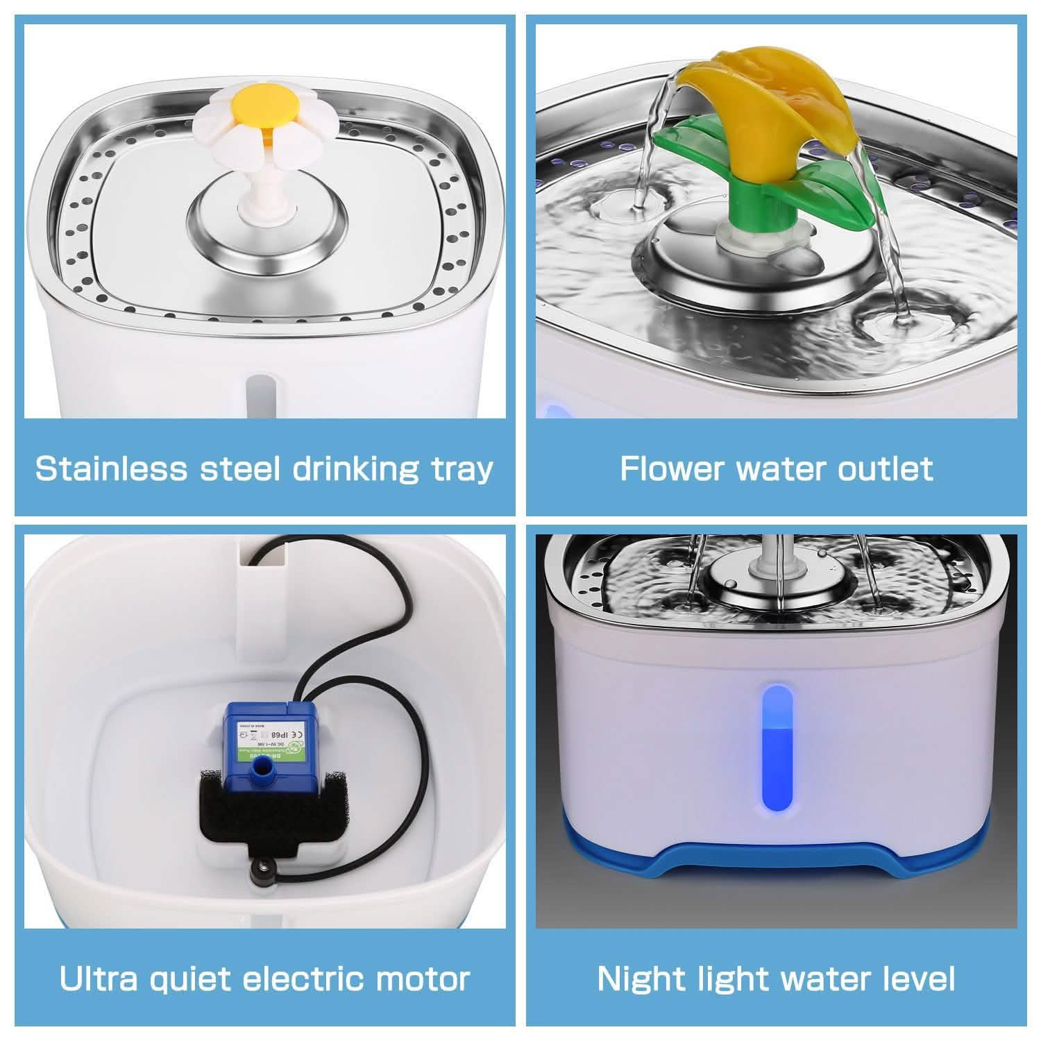 Pet Water Dispenser Fountain Cat Dog LED Light Drinking 2 Spray Heads DailySale