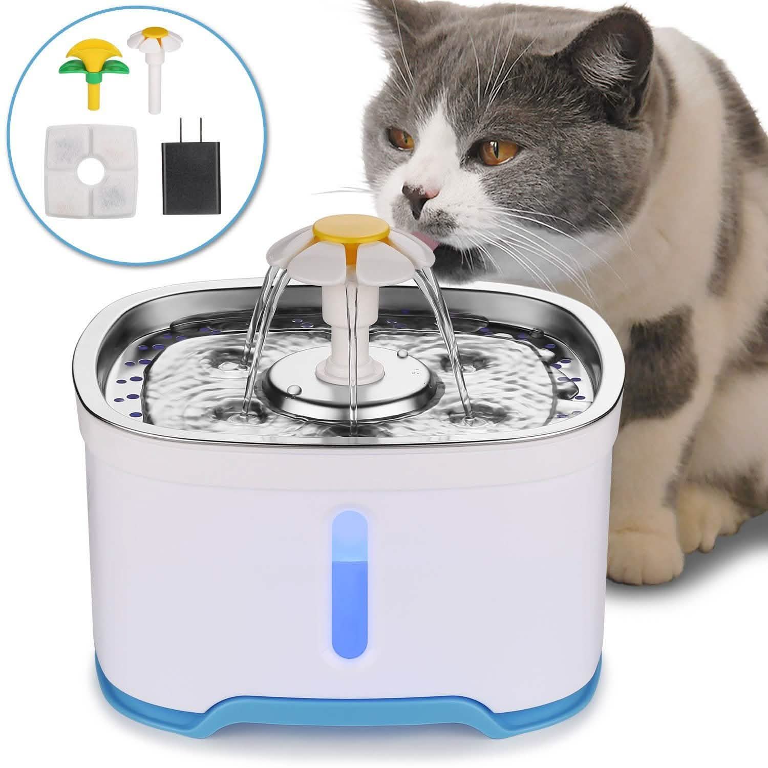 Pet Water Dispenser Fountain Cat Dog LED Light Drinking 2 Spray Heads DailySale
