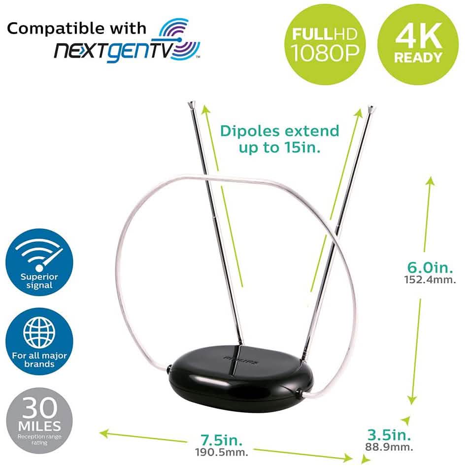 Philips Rabbit Ears Indoor TV Antenna DailySale
