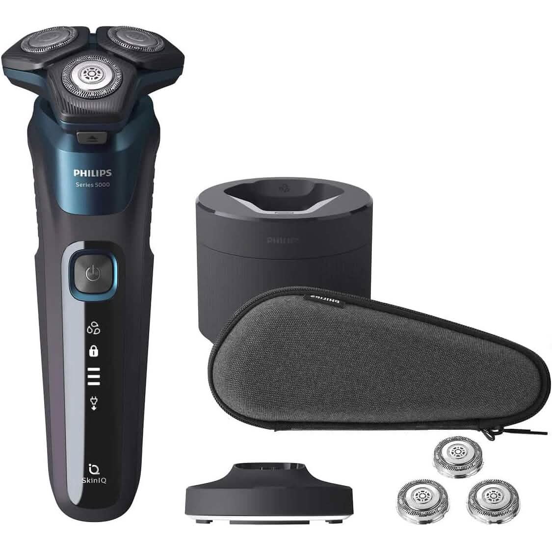 Philips Wet & Dry Shaver 5000 with SkinIQ Tech + Shave Heads, Charging & Cleaning Base (Refurbished) DailySale