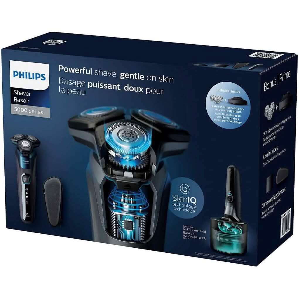 Philips Wet & Dry Shaver 5000 with SkinIQ Tech + Shave Heads, Charging & Cleaning Base (Refurbished) DailySale