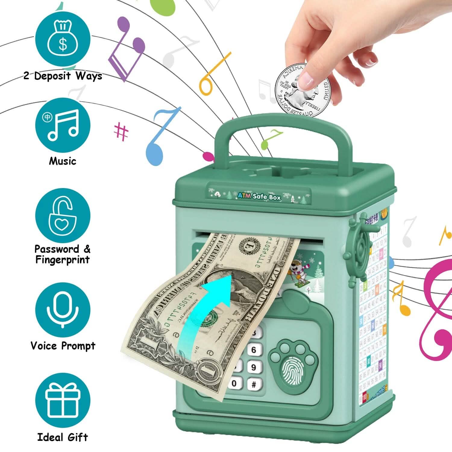 Piggy Bank Toy Cash Coin Money Saving Box with Password, Fingerprint Voice Prompt for 3+ Years Gold DailySale