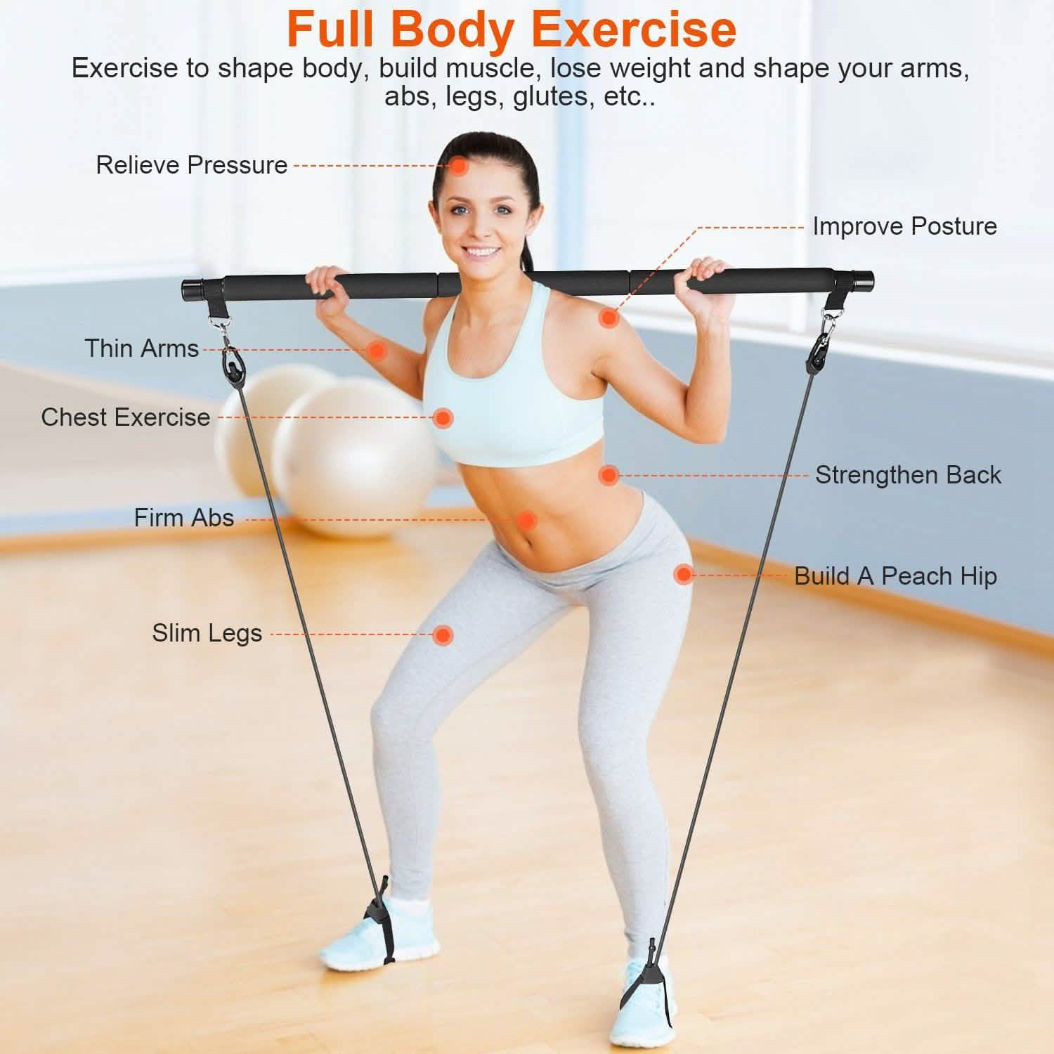 Pilates Bar Kit with 4 Resistance Bands DailySale