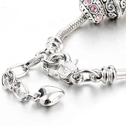 Pink Crystal Love Heart Bead Glass Charm Bracelet with Extender DailySale