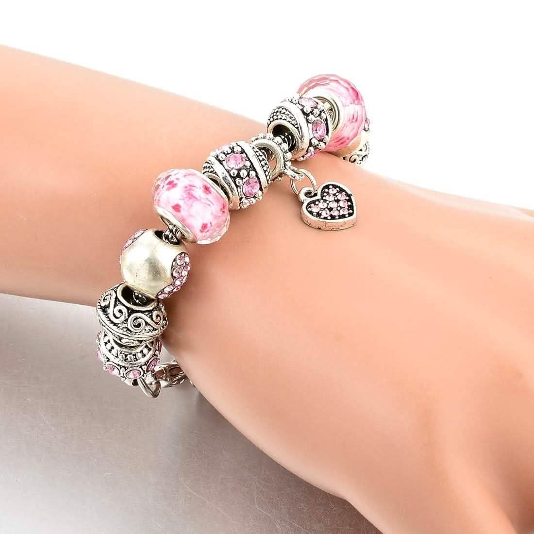 Pink Swarovski Elements Crystal And Heart Charm DailySale