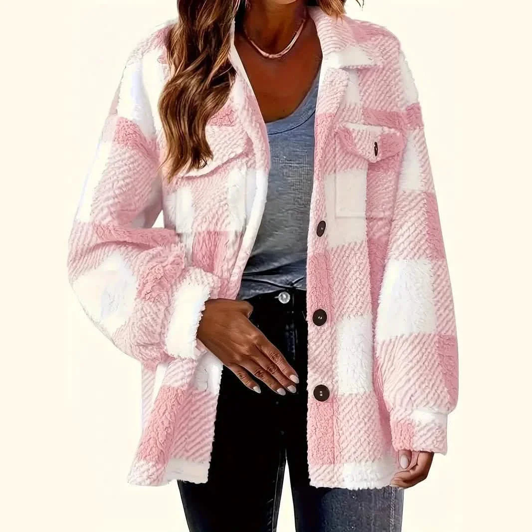 Plaid Pattern Button Front Jacket, Elegant Long Sleeve Warm Outerwear For Fall & Winter DailySale