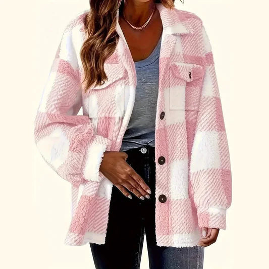 Plaid Pattern Button Front Jacket, Elegant Long Sleeve Warm Outerwear For Fall & Winter DailySale