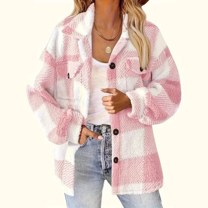 Plaid Pattern Button Front Jacket, Elegant Long Sleeve Warm Outerwear For Fall & Winter DailySale