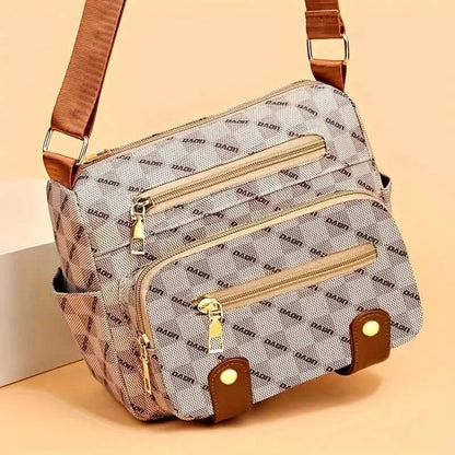 Plaid Pattern Crossbody Bag, Women's Multi Pockets Purse, Studded Decor Faux Leather Shoulder Bag DailySale