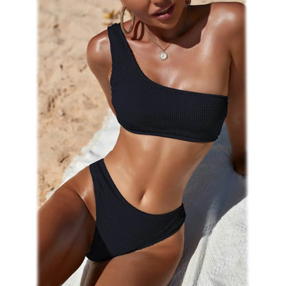 Plain One Shoulder Bikini Swimsuit DailySale