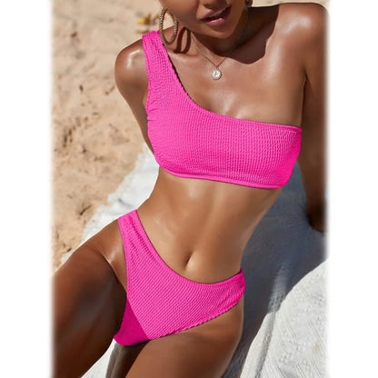 Plain One Shoulder Bikini Swimsuit DailySale