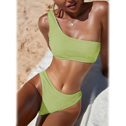 Plain One Shoulder Bikini Swimsuit DailySale