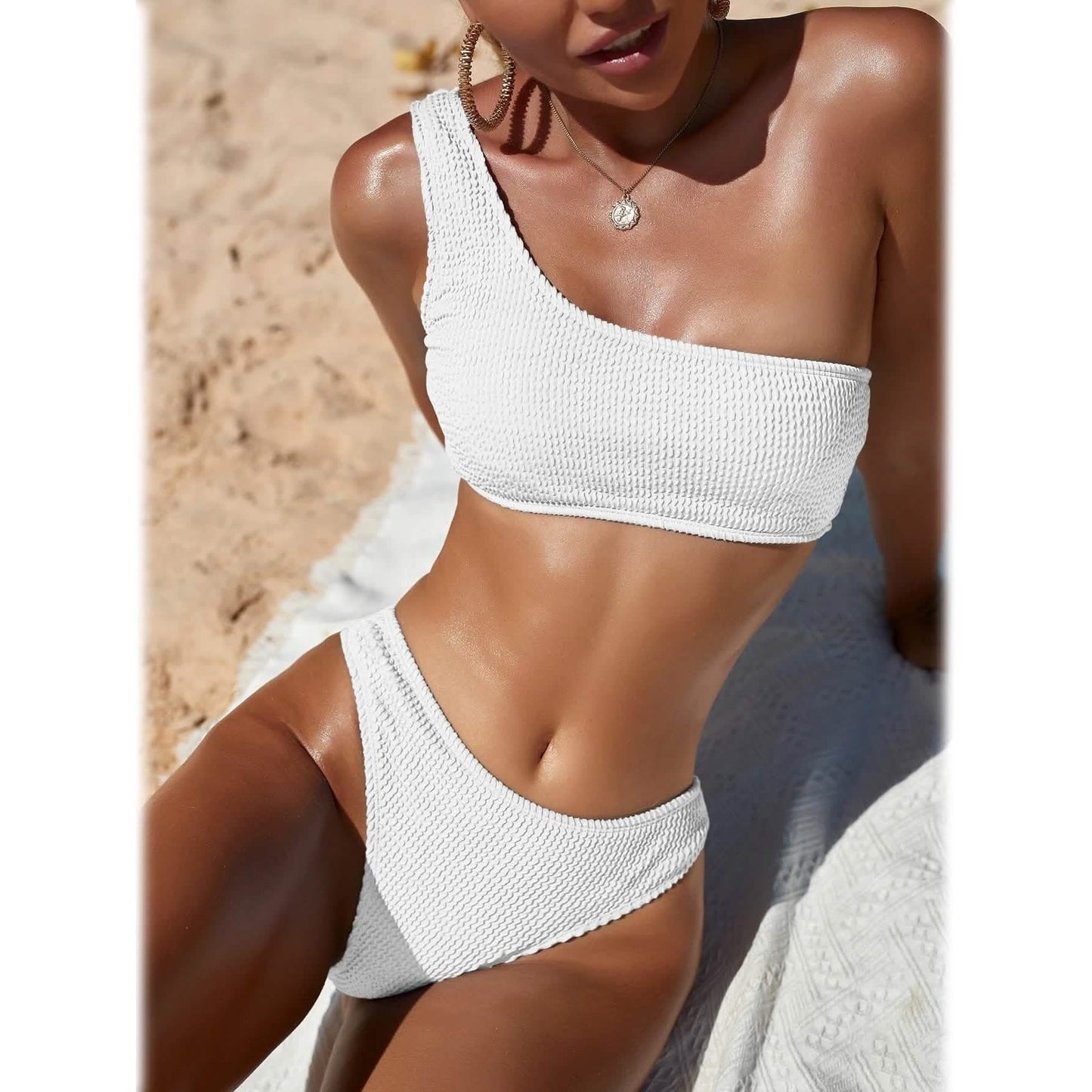Plain One Shoulder Bikini Swimsuit DailySale
