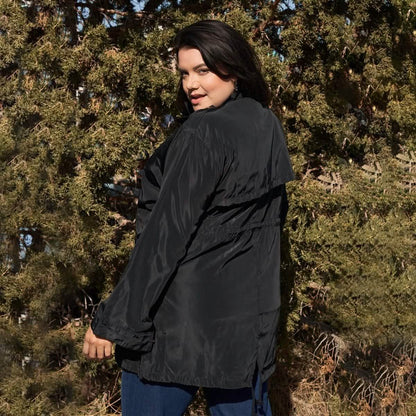 Plus Size Glossy Drawstring Hem Button-Down Coach Jacket DailySale