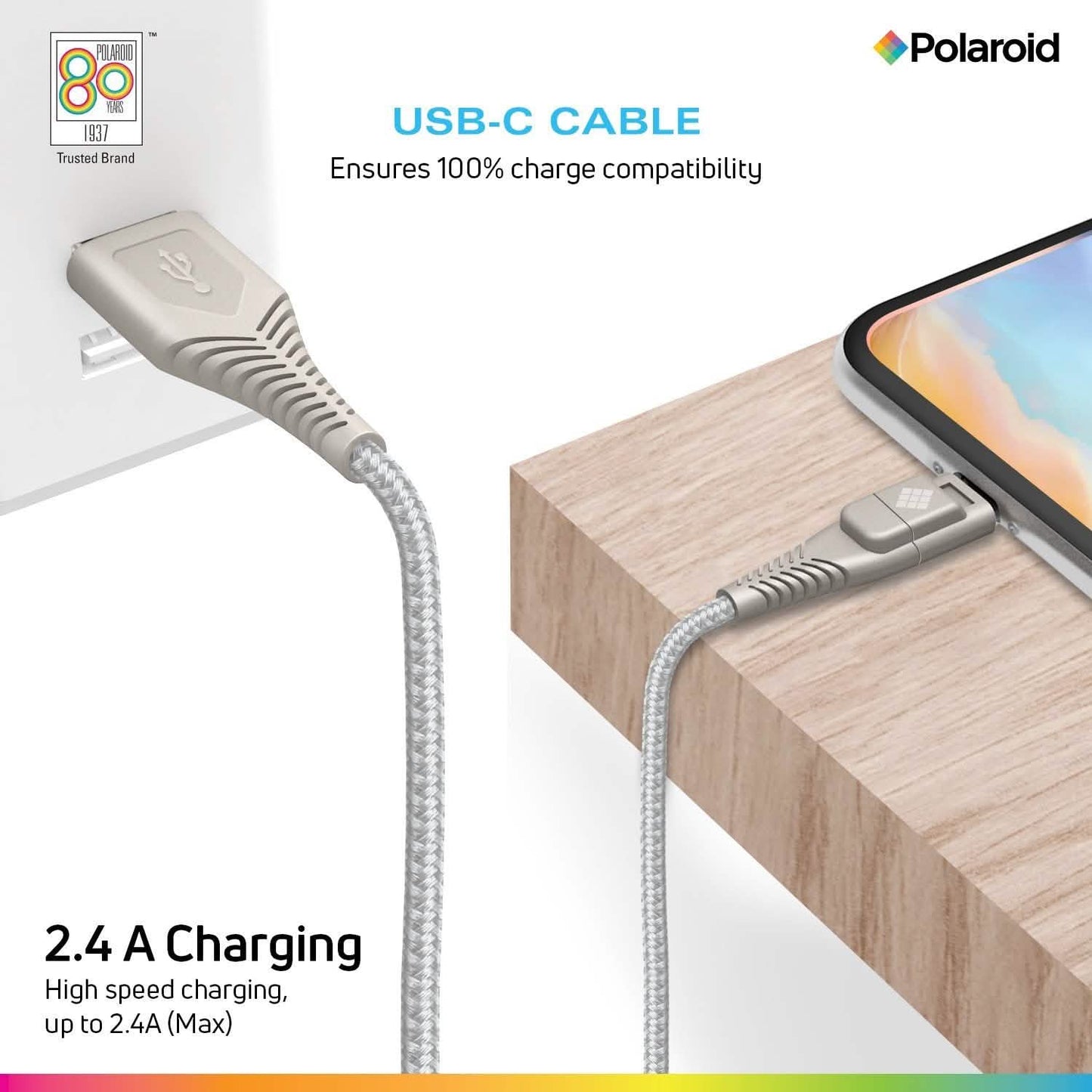 Polaroid 5 Ft USB Type-C Nylon Braided Charger Cable with LED Light DailySale