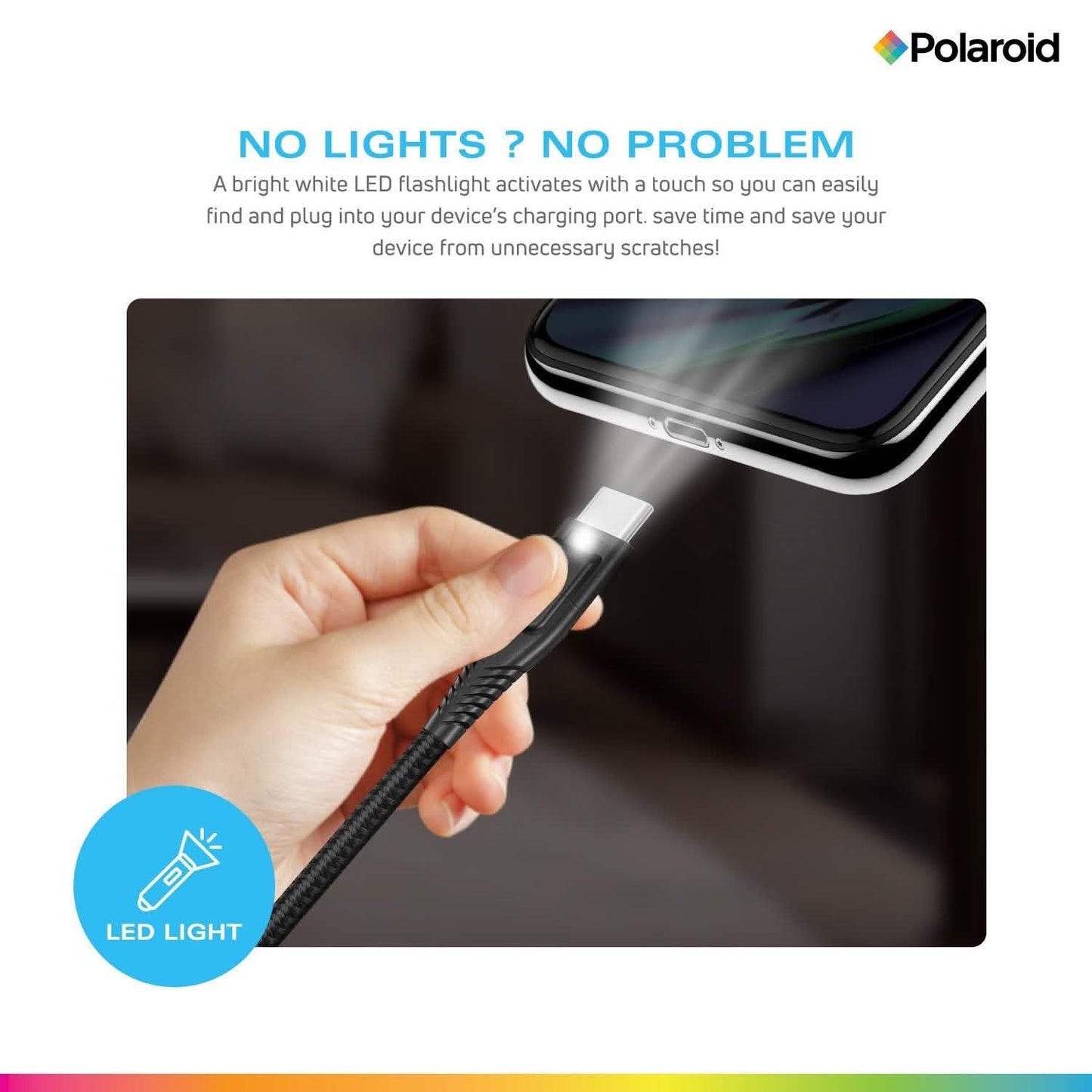 Polaroid 5 Ft USB Type-C Nylon Braided Charger Cable with LED Light DailySale