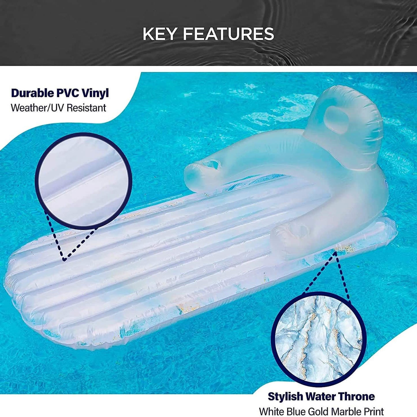 Pool Float for Adults Inflatable Lounge Chair Recliner for Swimming/Tanning DailySale