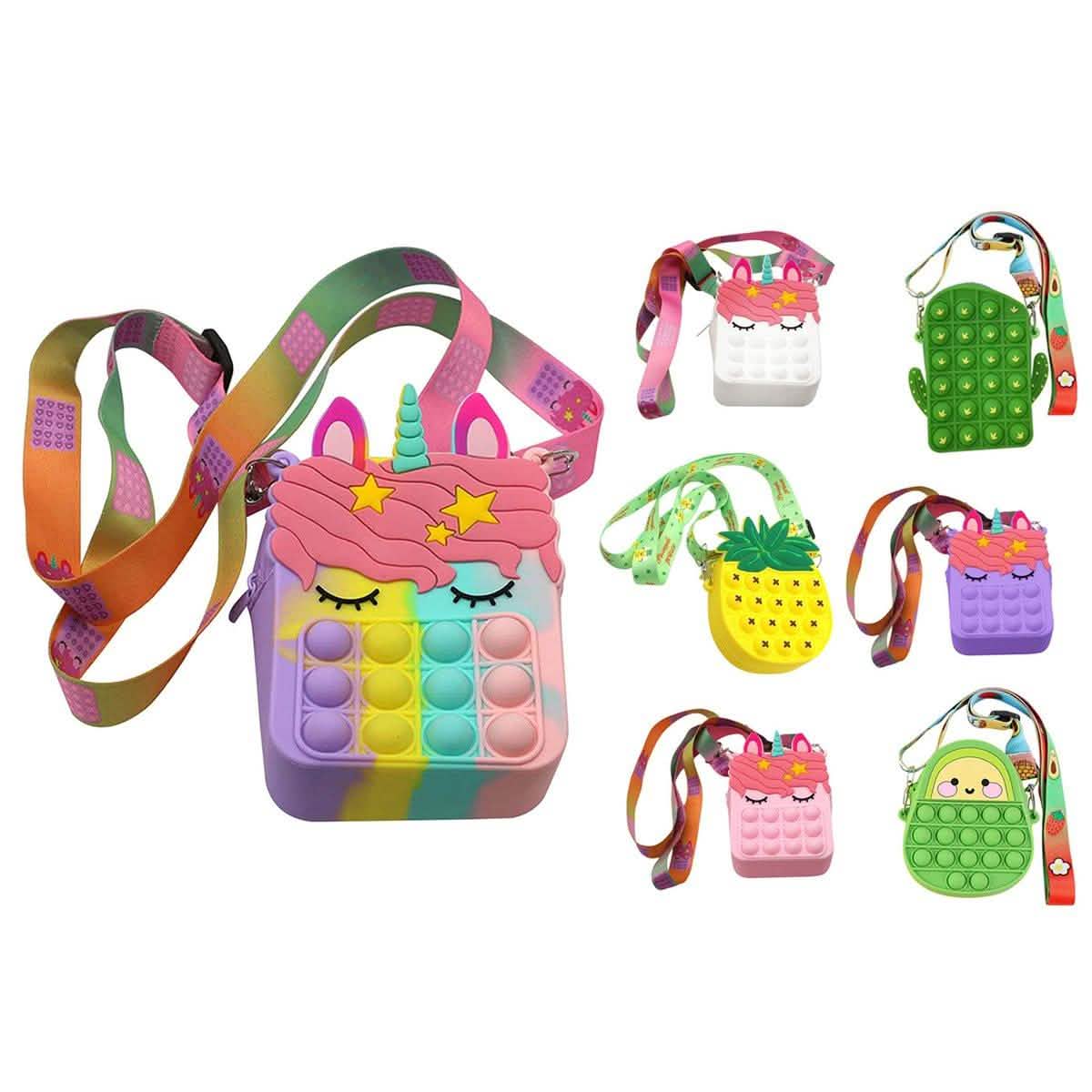 Pop-It Bubble Unicorn And Fruits Fidget Crossbody Handbag Purse DailySale