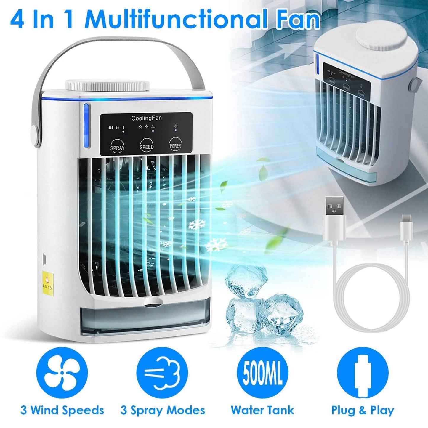 Portable Air Conditioner Fan Evaporative Humidifier 3 Speed Spray DailySale
