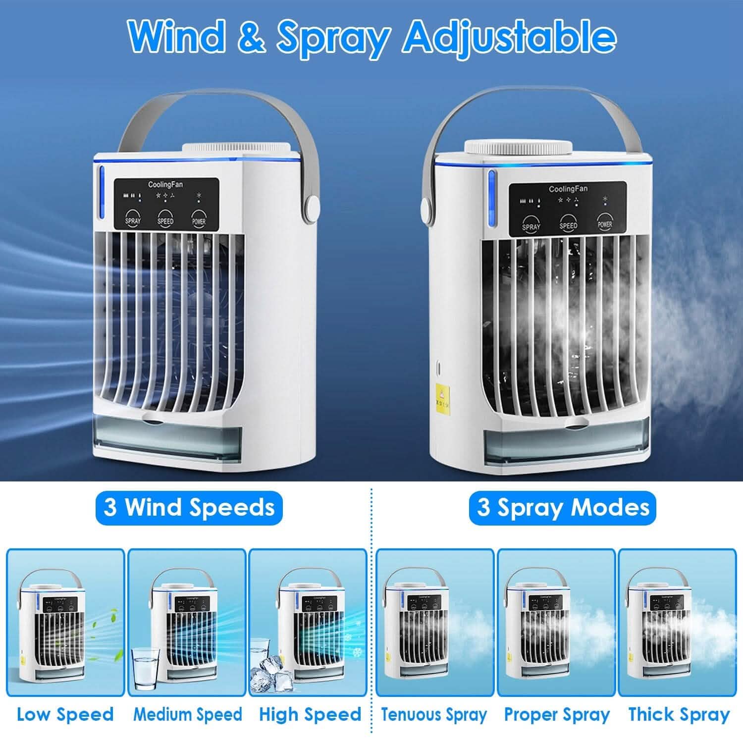 Portable Air Conditioner Fan Evaporative Humidifier 3 Speed Spray DailySale