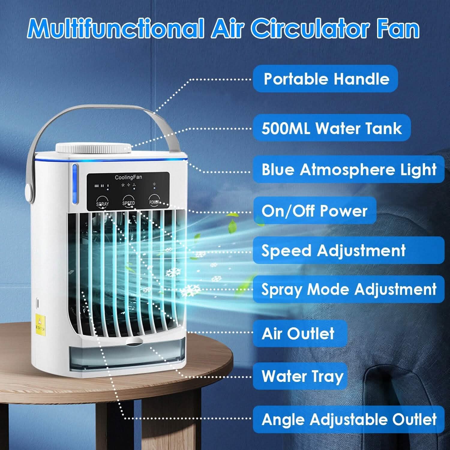 Portable Air Conditioner Fan Evaporative Humidifier 3 Speed Spray DailySale