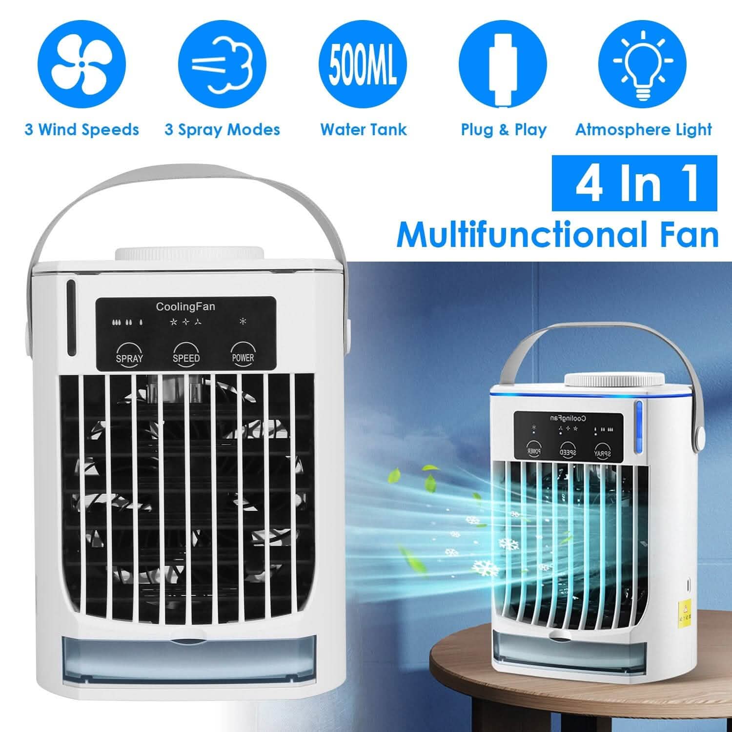 Portable Air Conditioner Fan Evaporative Humidifier 3 Speed Spray DailySale