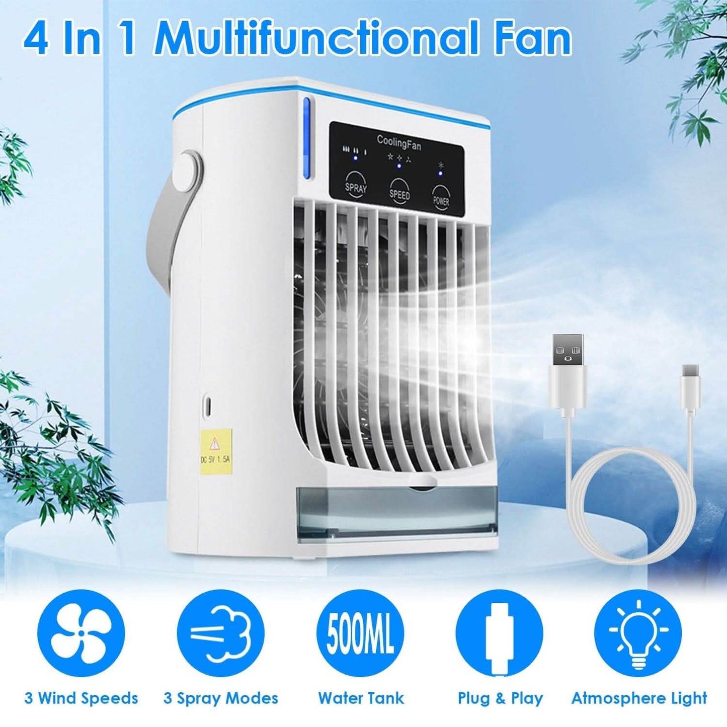 Portable Air Conditioner Fan Evaporative Humidifier 3 Speed Spray DailySale