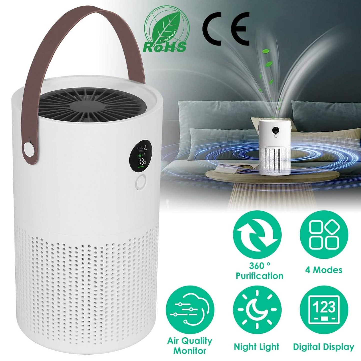 Portable Anio Air Purifier Electronic Air Sterilization with 4 Modes Night Light DailySale