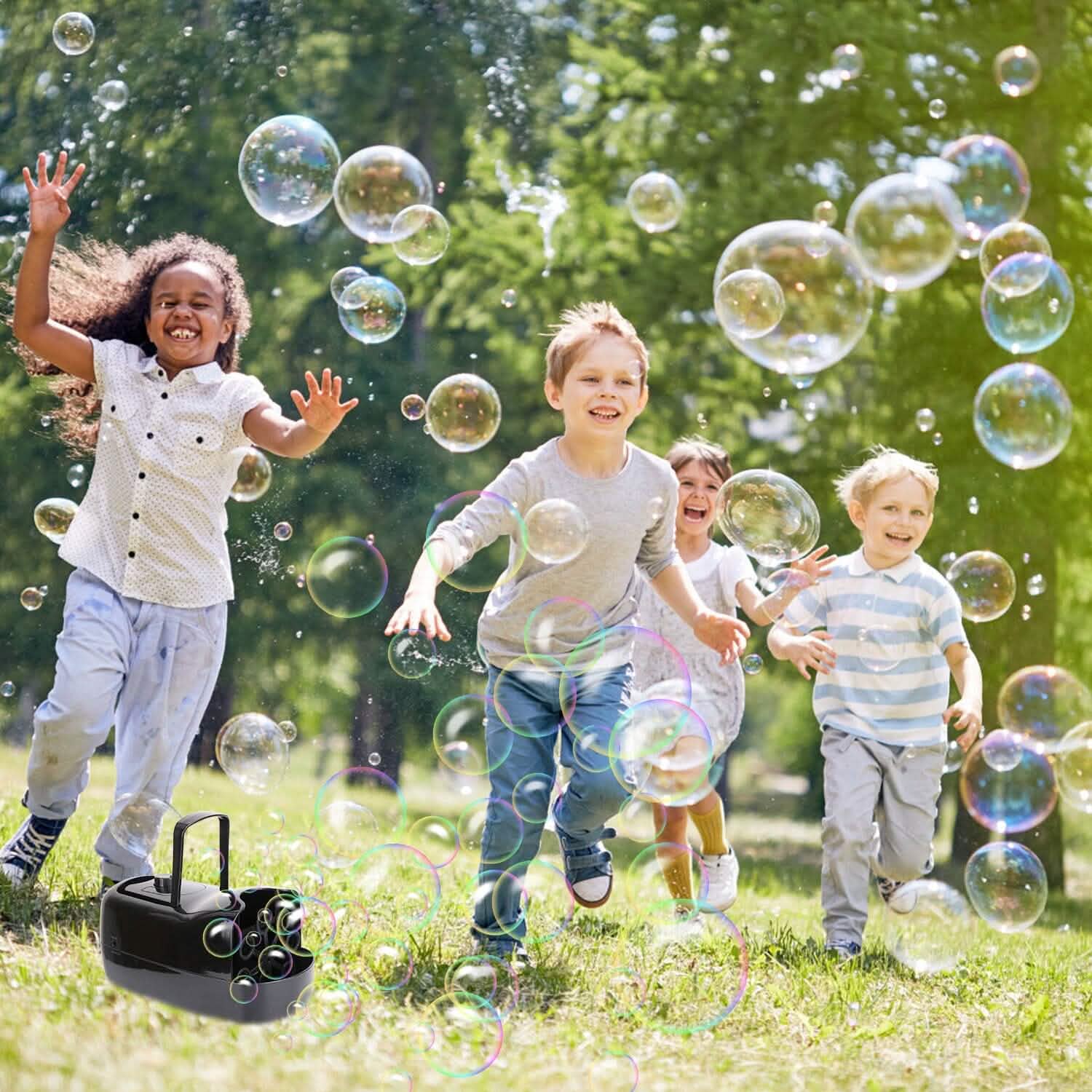 Portable Bubble Blowing Machine  with 2 Speeds Handle 3000-4000 Bubbles Per Minute Plug-In Battery Powered DailySale