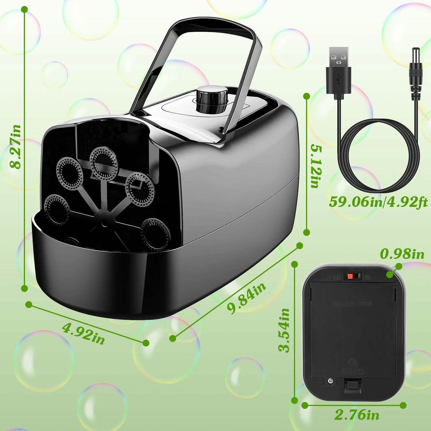 Portable Bubble Blowing Machine  with 2 Speeds Handle 3000-4000 Bubbles Per Minute Plug-In Battery Powered DailySale