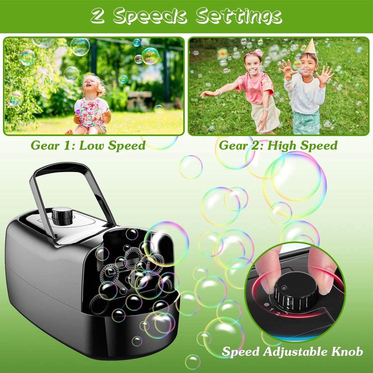 Portable Bubble Blowing Machine  with 2 Speeds Handle 3000-4000 Bubbles Per Minute Plug-In Battery Powered DailySale