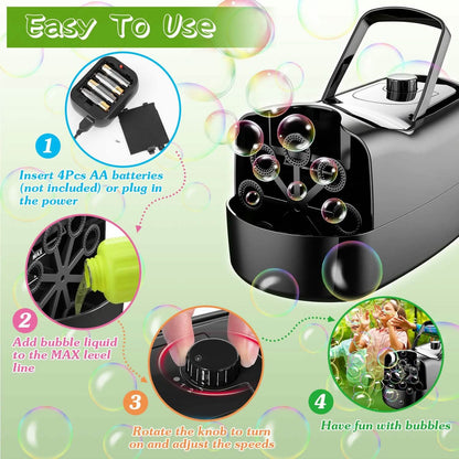Portable Bubble Blowing Machine  with 2 Speeds Handle 3000-4000 Bubbles Per Minute Plug-In Battery Powered DailySale