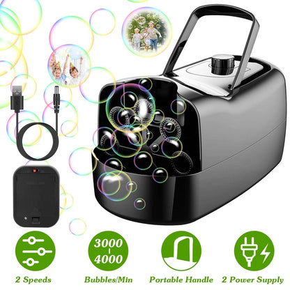 Portable Bubble Blowing Machine  with 2 Speeds Handle 3000-4000 Bubbles Per Minute Plug-In Battery Powered DailySale