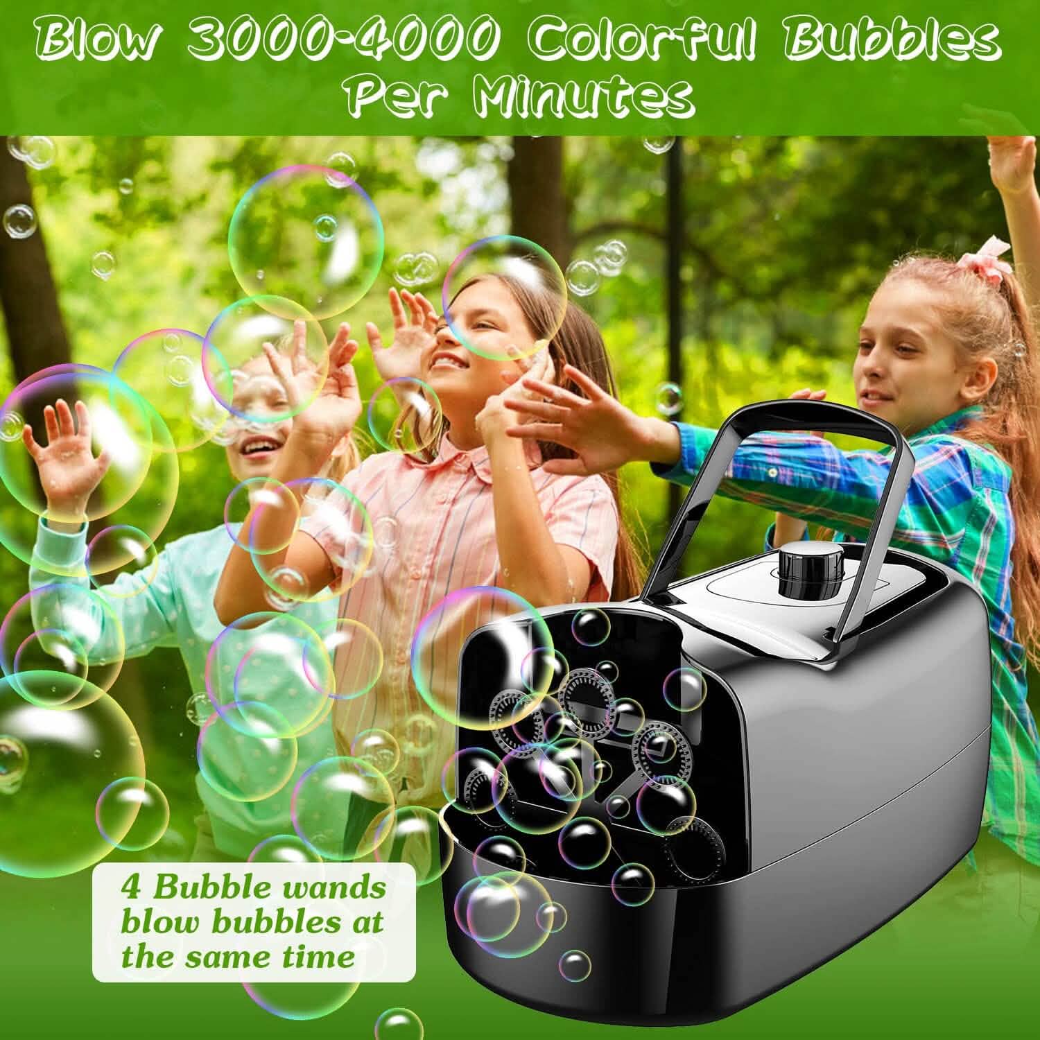 Portable Bubble Blowing Machine  with 2 Speeds Handle 3000-4000 Bubbles Per Minute Plug-In Battery Powered DailySale