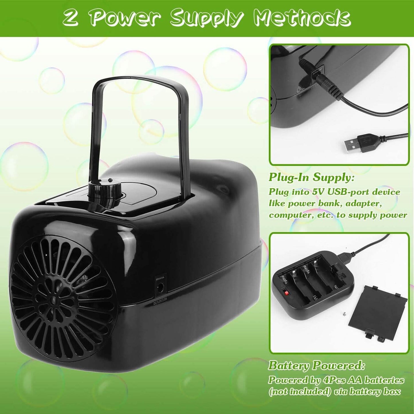 Portable Bubble Blowing Machine  with 2 Speeds Handle 3000-4000 Bubbles Per Minute Plug-In Battery Powered DailySale