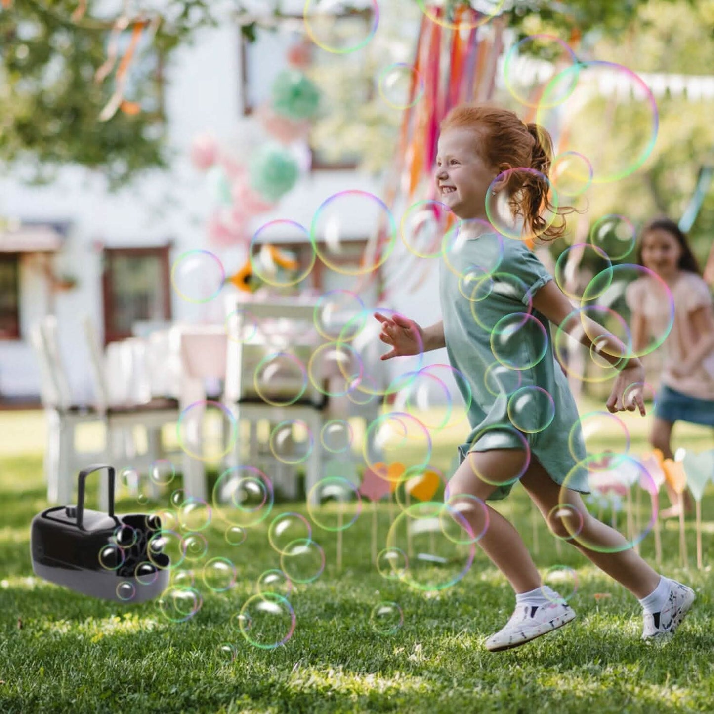 Portable Bubble Blowing Machine  with 2 Speeds Handle 3000-4000 Bubbles Per Minute Plug-In Battery Powered DailySale