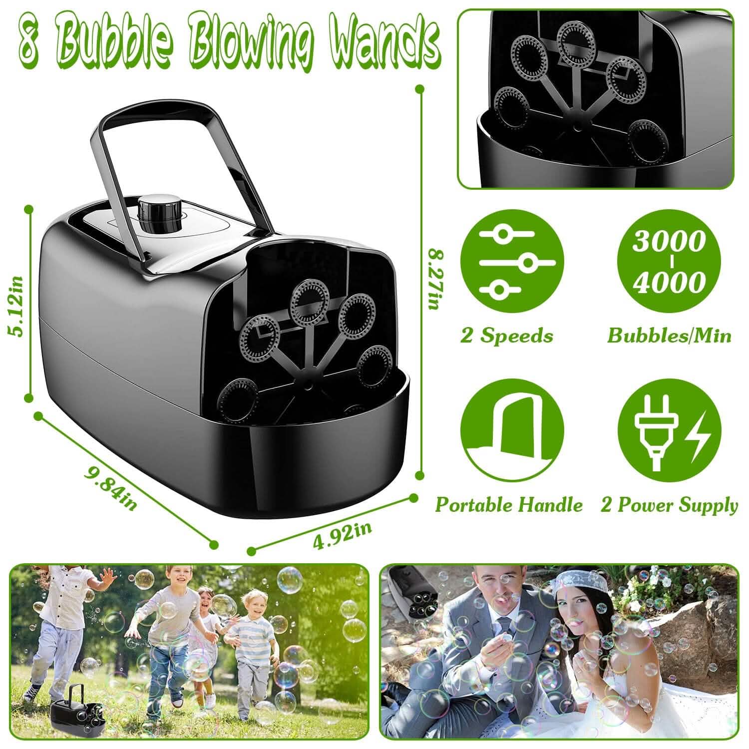 Portable Bubble Blowing Machine  with 2 Speeds Handle 3000-4000 Bubbles Per Minute Plug-In Battery Powered DailySale