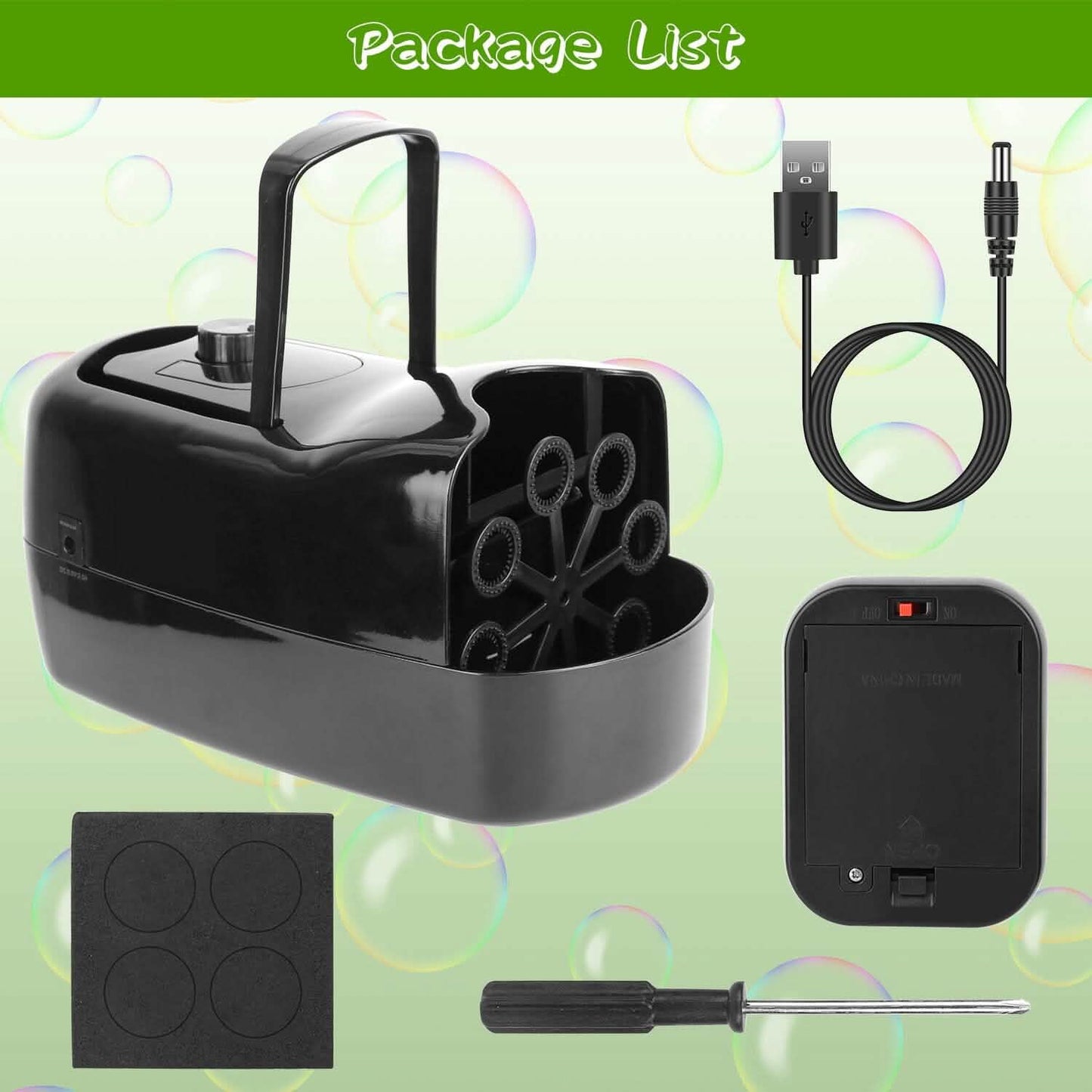 Portable Bubble Blowing Machine  with 2 Speeds Handle 3000-4000 Bubbles Per Minute Plug-In Battery Powered DailySale