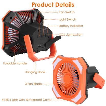 Portable Camping Lantern Fan 10000mAh Battery Powered with 4 Light Modes DailySale