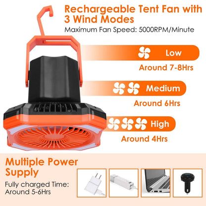 Portable Camping Lantern Fan 10000mAh Battery Powered with 4 Light Modes DailySale