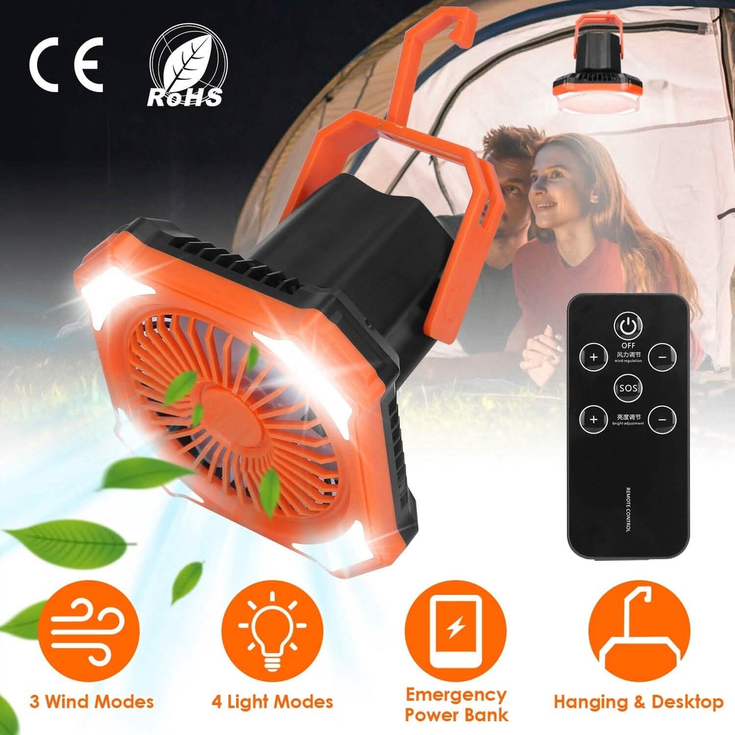 Portable Camping Lantern Fan 10000mAh Battery Powered with 4 Light Modes DailySale