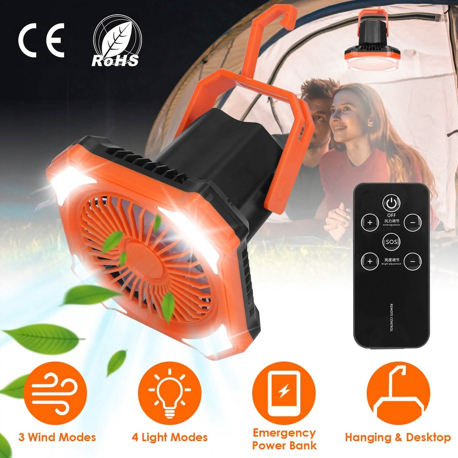 Portable Camping Lantern Fan 10000mAh Battery Powered with 4 Light Modes DailySale