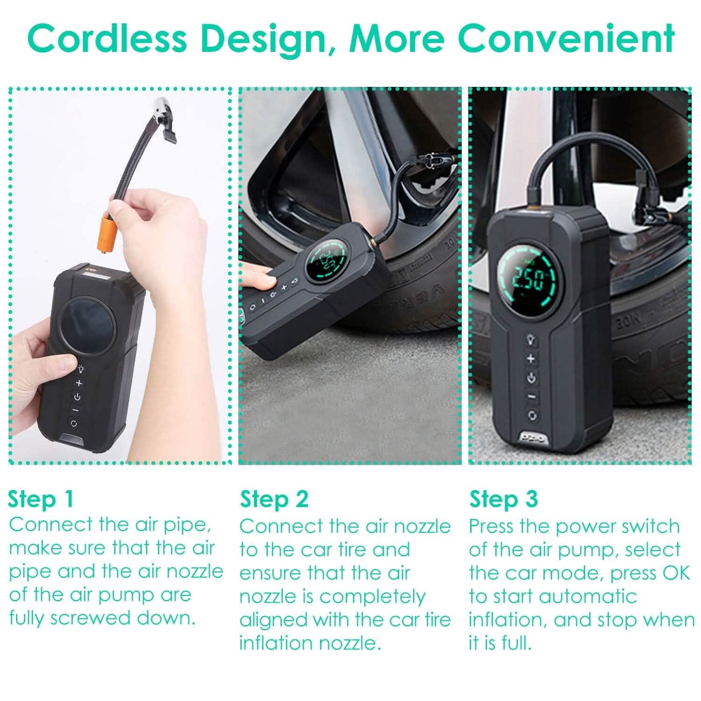 Portable Car Compressor Wireless Electric Air Pump 150 PSI with LED Light DailySale
