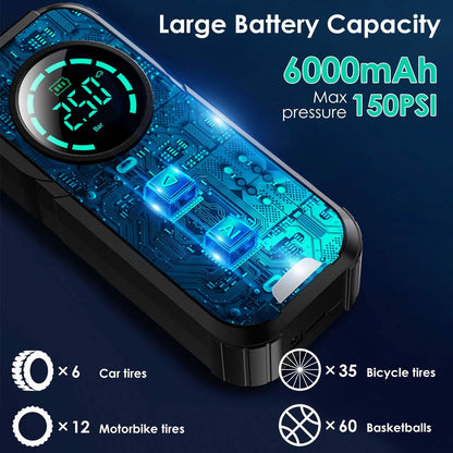 Portable Car Compressor Wireless Electric Air Pump 150 PSI with LED Light DailySale