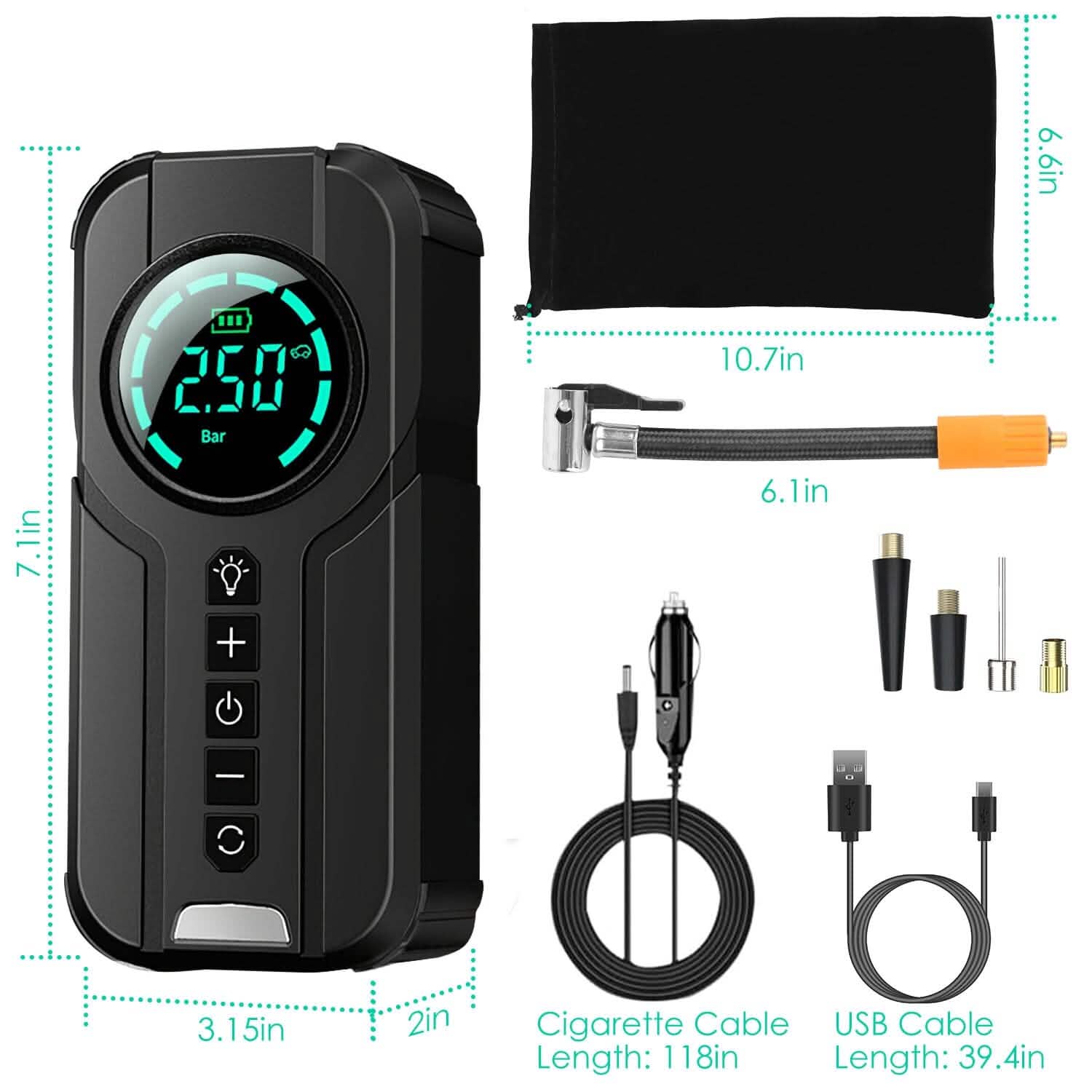 Portable Car Compressor Wireless Electric Air Pump 150 PSI with LED Light DailySale