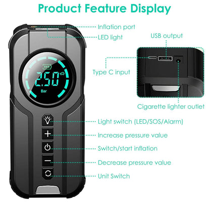 Portable Car Compressor Wireless Electric Air Pump 150 PSI with LED Light DailySale