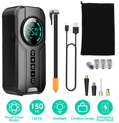 Portable Car Compressor Wireless Electric Air Pump 150 PSI with LED Light DailySale