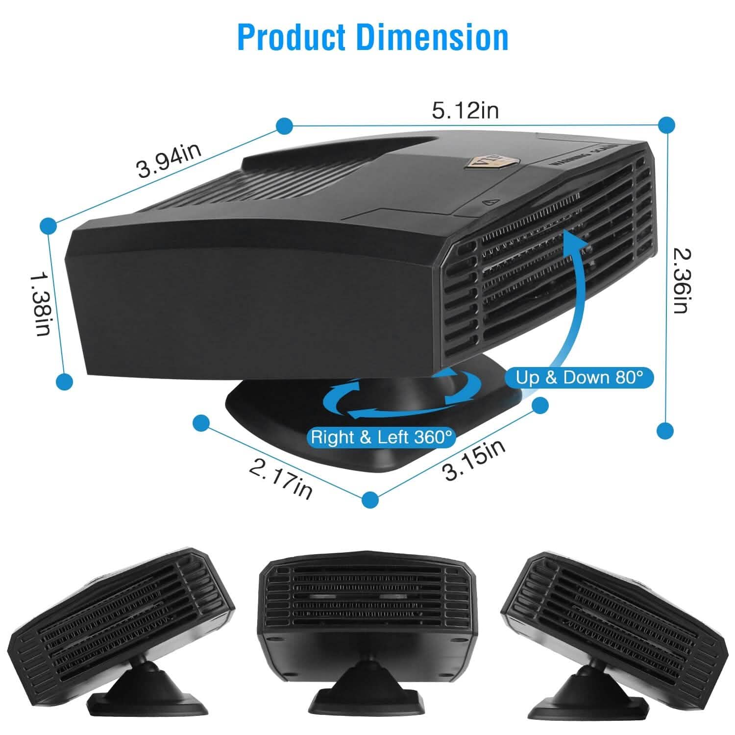 Portable Car Heater Heating Fan 2-in-1 Defroster Defogger Demister Windshield Heater DailySale